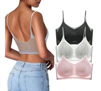 POIUIYQA Lot de 3 Soutiens Gorge Femme sans Armature, Soie Glacée Légère d'Été, Dentelle Respirante Extra Fine Invisible à Bretelles Fines, Effet Push-Up Anti-Affaissement, Multiples Coloris