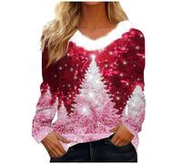 POIUIYQA Pull Femme Joli Longue Col V Pilou Pull'de Cerf Pulls Sweat Sweater Sweater Femme Cocooning Rigolo Noël Adulte Beau