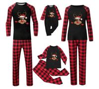 POIUIYQA Pyjama Noël Tenue Identique Parent Enfant Vetement Famille Assorti Bebe Papa Maman Noel Ensemble Pantalon et Haut Top Manche Longue Col Rond Xmas Costume de Nuit Sleepwear Homewears Homme
