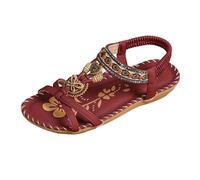 POIUIYQA Sandale Orthopédique Femme Été Bohême Chaussures Élégantes Bout Ouvert Élastique Sangle Strass Sandales Confortables Léger Avec Support Plates Orthopédiques Chaussures