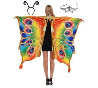 POIUIYQA Schmetterling Kostüm Damen,Karneval Kostüm,Schmetterling Umhang,halloween kostüm damen,Fasching Kostüm Mit Maske Stirnband,Fee Kostüm für Cosplay Karneval Halloween Weihnachte