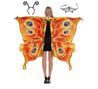 POIUIYQA Schmetterling Kostüm Damen,Karneval Kostüm,Schmetterling Umhang,halloween kostüm damen,Fasching Kostüm Mit Maske Stirnband,Fee Kostüm für Cosplay Karneval Halloween Weihnachte
