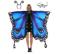 POIUIYQA Schmetterling Kostüm Damen, Schmetterlingsflügel Erwachsene Frauen mit Maske, Bunter Schmetterling Umhang Schal Flügel Nymphe Pixie Kostüm für Halloween Party Weihnachten Cosplay Karneval