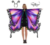 POIUIYQA Schmetterling Kostüm Damen, Schmetterlingsflügel Erwachsene Frauen mit Maske, Bunter Schmetterling Umhang Schal Flügel Nymphe Pixie Kostüm für Halloween Party Weihnachten Cosplay Karneval