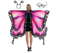 POIUIYQA Schmetterling Kostüm Damen, Schmetterlingsflügel Erwachsene Frauen mit Maske, Bunter Schmetterling Umhang Schal Flügel Nymphe Pixie Kostüm für Halloween Party Weihnachten Cosplay Karneval