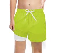 POIUIYQA Short de bain 2 en 1 pour garçon, doublure de compression avec poches et taille élastique, séchage rapide, short de bain pour adolescents de 5 à 12 ans