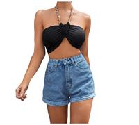 POIUIYQA Short d'été pour Femme - Taille élastique - Cordon de Serrage - Décontracté - Taille Haute - Short en Jean Robuste - Mode Femme