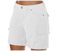 POIUIYQA Shorts Cargo Femme Été Léger Taille Elastique Pantalons Court Taille Haute Fermeture éclair pour Randonnée Golf Loisir Safari avec Multi-Poches