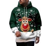 POIUIYQA Sweat Noel Homme à Capuche Pulls Manches Longues Pull de Noël Homme Ugly Pull de Noël Moche Père Noel Renne Verres à Vin Rigolo Renne Impression 3D DéContracté Chaud Ugly Christmas Sweater