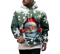 POIUIYQA Sweat Noel Homme à Capuche Pulls Manches Longues Pull de Noël Homme Ugly Pull de Noël Moche Père Noel Renne Verres à Vin Rigolo Renne Impression 3D DéContracté Chaud Ugly Christmas Sweater