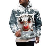 POIUIYQA Sweat Noel Homme à Capuche Pulls Manches Longues Pull de Noël Homme Ugly Pull de Noël Moche Père Noel Renne Verres à Vin Rigolo Renne Impression 3D DéContracté Chaud Ugly Christmas Sweater