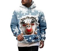 POIUIYQA Sweat Noel Homme à Capuche Pulls Manches Longues Pull de Noël Homme Ugly Pull de Noël Moche Père Noel Renne Verres à Vin Rigolo Renne Impression 3D DéContracté Chaud Ugly Christmas Sweater