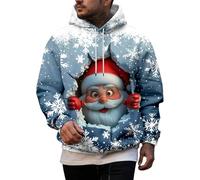 POIUIYQA Sweat Noel Homme à Capuche Pulls Manches Longues Pull de Noël Homme Ugly Pull de Noël Moche Père Noel Renne Verres à Vin Rigolo Renne Impression 3D DéContracté Chaud Ugly Christmas Sweater