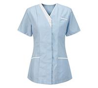 POIUIYQA Tunique Médicale Femme Col en V Manche Courte Uniforme De Travail Blouse Infirmiere Femme Professionnelle Uniforme D'infirmière Uniforme De Travail Esthéticienne Cadeau Secretaire Medicale