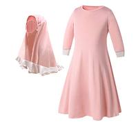 POIUIYQA Vêtements de Prière Abaya Enfants Filles Manches Longues Robe Musulmane Islamique Arabe Turque Robe Ramadan Longue Robe de Prière (Rosa, 4-5ans)