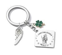 POIUYTRE Porte-clés Saint Christophe Protect Us Médaille Saint des voyageurs Protection de prière Bijoux pour homme et femme Cadeau de voiture et accessoires pour voyager en toute sécurité (1)
