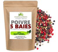 Poivre en Grain 5 Baies 100% naturel - Mélange Poivre Moulin 5 Baies - Sachet Fraîcheur Biodégradable Refermable (100G)