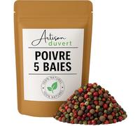 Poivre Mélange 5 Baies - Noir, Blanc, Vert, Rouge et Jamaïque - Parfait pour Moulin - Épices en Grains Premium - Sachet Refermable 100g - L’Artisan du Vert