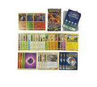 Pok Lot de 50 Cartes Pokemon sans Doubles + 1 Pokemon Booster aléatoire + 2 Cartes Brillantes Cadeau + 1 Cartes Rare! + 100 Heartforcards® Card Guard Sleeves