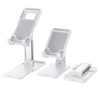 Pokanic Support de téléphone portable et tablette entièrement pliable - Station de charge pour bureau, école, cuisine, voyage - Réglable - Multi-angles - Antidérapant - Durable - Stable - Blanc