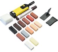 POKAR Bois Parquet Stratifié Kit de réparation Kit de réparation Mastic à bois 17 pièces Fondeur de cire, rabot & éponge abrasive pour surfaces en bois