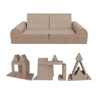 POKAR Canapé Enfant Convertible | Matelas de Sol Fauteuil | Parfait pour Jouer et Dormir Codulable Enfant Couvertures Amovibles | Sûr et de pour S'amuser | Lot de 6 avec Coussin Demi-Cercle | Beige