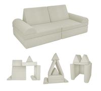POKAR Canapé Enfant Convertible Velours Côtelé | Canapé Modulable Enfant en Mousse | Possibilités de Jeux Infinies pour Chambre d'enfant | Certifié Oeko-TEX | Nuage Vanille