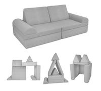 POKAR Canapé Enfant Convertible Velours Côtelé | Canapé Modulable Enfant en Mousse | Possibilités de Jeux Infinies pour Chambre d'enfant | Certifié Oeko-TEX | Gris Lapin