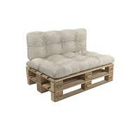 POKAR Set de 2 Coussins Matelassé pour Palettes Euro: 1x Assise 120x60cm + 1x Dossier 120x60cm, en Mousse formée à Froid, pour Canapé de Jardin, Intérieur et Extérieur, sans Palette, Beige