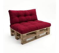 POKAR Set de 2 Coussins Matelassé pour Palettes Euro: 1x Assise 120x80cm + 1x Dossier 120x40cm, en Mousse formée à Froid, pour Canapé de Jardin, Intérieur et Extérieur, sans Palette, Rouge Foncé