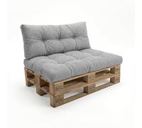 POKAR Set de 2 Coussins pour Palette : 1x Assise 120x80 + 1x Dossier 120x40 | Coussins Matelassé pour Canapé et Salon de Jardin | Extérieur et Intérieur | Made in EU | Gris