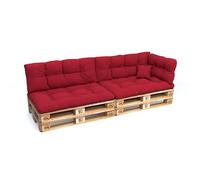 POKAR Set de 6 Coussins Matelassé pour Palettes Euro: 2X Assise 120x80cm + 2X Dossier 120x40cm + 1x Dossier 60x40cm + 1x Coussin 40x40cm, Canapé de Jardin, sans Palette, Rouge