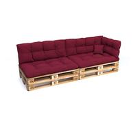 POKAR Set de 6 Coussins Matelassé pour Palettes Euro: 2X Assise 120x80cm + 2X Dossier 120x40cm + 1x Dossier 60x40cm + 1x Coussin 40x40cm, Canapé de Jardin, sans Palette, Rouge Foncé