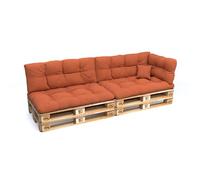 POKAR Set de 6 Coussins Matelassé pour Palettes Euro: 2X Assise 120x80cm + 2X Dossier 120x40cm + 1x Dossier 60x40cm + 1x Coussin 40x40cm, Canapé de Jardin, sans Palette, Orange