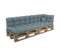 POKAR Set de 6 Coussins pour Palette : 2X Assise 2X Dossier 1x Latéral 1x Déco | Coussins Matelassé pour Canapé et Salon de Jardin | Extérieur et Intérieur | Oeko-Tex | Made in EU | Bleu