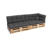 POKAR Set de 6 Coussins pour Palettes Euro Déperlant: 2X Assise 120x80cm + 2X Dossier 120x40cm + 1x Dossier 60x40cm + 1x Coussin 40x40cm, Canapé de Jardin, sans Palette, Anthracite