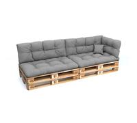POKAR Set de 6 Coussins pour Palettes Euro Déperlant: 2X Assise 120x80cm + 2X Dossier 120x40cm + 1x Dossier 60x40cm + 1x Coussin 40x40cm, Canapé de Jardin, sans Palette, Gris