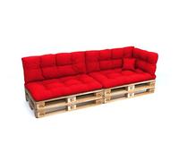 POKAR Set de 6 Coussins pour Palettes Euro Déperlant: 2X Assise 120x80cm + 2X Dossier 120x40cm + 1x Dossier 60x40cm + 1x Coussin 40x40cm, Canapé de Jardin, sans Palette, Rouge