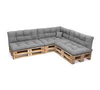 POKAR Set de 8 Coussins pour Palettes Euro Déperlant: 3X Assise 120x80cm + 3X Dossier 120x40cm + 1x Dossier 60x40cm + 1x Coussin 40x40cm, Canapé de Jardin, sans Palette, Gris