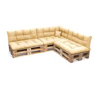 POKAR Set de 8 Coussins pour Palettes Euro Déperlant: 3X Assise 120x80cm + 3X Dossier 120x40cm + 1x Dossier 60x40cm + 1x Coussin 40x40cm, Canapé de Jardin, sans Palette, Beige