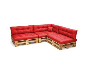 POKAR Set de 8 Coussins pour Palettes Euro Imperméable: 3X Assise 120x80cm + 3X Dossier 120x40cm + 1x Dossier 60x40cm + 1x Coussin 40x40cm, Canapé de Jardin, sans Palette, Rouge