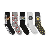 Pokemon Lot de 5 Paires de Chaussettes décontractées, Gris Assorti, 10-13 Homme