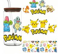 Pokémon, Autocollant PVC de dessin animé Pikachu, transfert UV DTF, imperméable et auto-adhésif, surface lisse, convient aux bouteilles en verre, boîtes de conserve, tasses - Temps, rectangulaire, mot