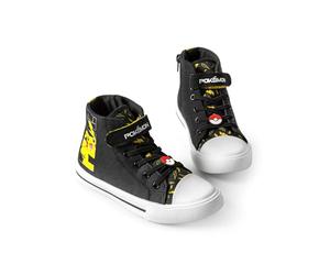 Pokémon Baskets Montantes Pikachu pour garçons avec Sangle Auto-agrippante | Pika Enfants Noir Jaune Lightning Bolt Chaussures | Marchandises Pokeball Merch | Chaussure de rentrée