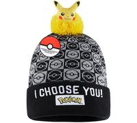 Pokémon Bonnet Enfant Garcon 5 à 12 Ans, Beanie Chapeau Hiver Tricot Chaud et Comfy, Ultra Doux Anime Cap, Idee Cadeau (5-12 Ans, Noir Pikachu)
