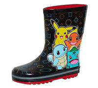 Pokémon Bottes en caoutchouc Wellington pour enfants garçons filles Pikachu Pluie Neige Bottes en caoutchouc Wellys, Noir, 30 EU