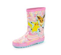 Pokémon Bottes Wellington Filles | Bottes en caoutchouc pour enfants avec impression de personnages Pikachu, Évoli et Jigglypuff en rose | Bottes en Caoutchouc Résistantes à l'Eau avec Effet Marbre