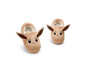 Pokémon Chaussons Filles | Slip-On Enfant avec Visage Eevee et Oreilles 3D | Chaussons Maison Fourrure Marron | Vêtements Chambre Intérieure Série TV
