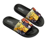 Pokemon Claquettes Enfant, Sandales Garçon Été, Sandales de Piscine Plage pour Enfant (Noir/Orange, 37 EU)