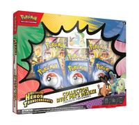 Pokémon : Collection avec pin’s Deluxe Premiers Partenaires Méga-Évolution - Héros Transcendants (3 Cartes Promo Brillantes, 1 pin’s Deluxe et 5 boosters)